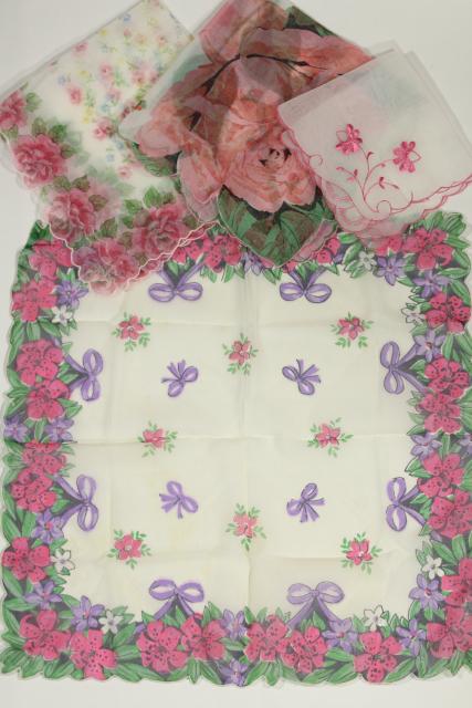 vintage floral print hankies, sheer nylon organza, pretty for party / wedding bunting flags