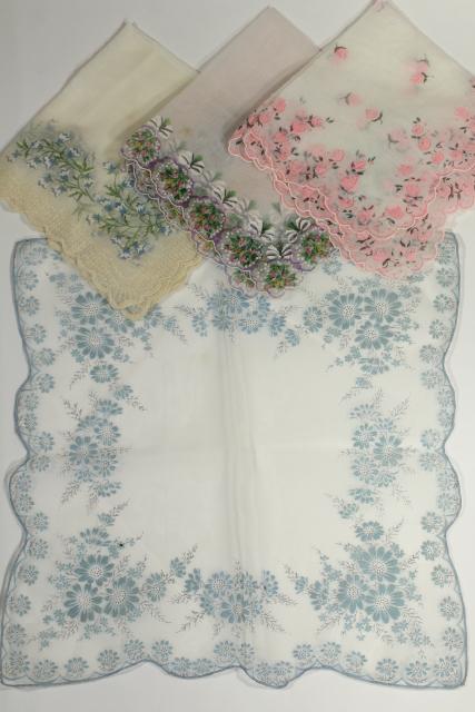 vintage floral print hankies, sheer nylon organza, pretty for party / wedding bunting flags