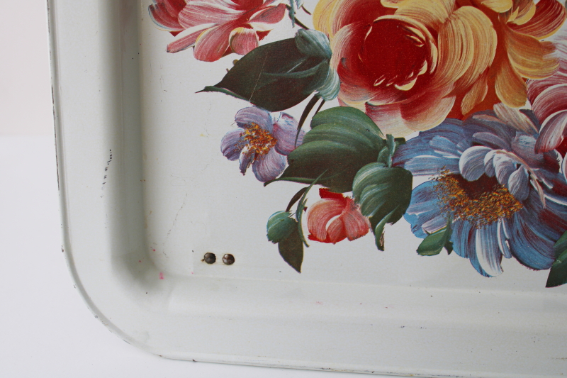  vintage floral print metal lap tray, folding bed tray or TV dinner tray