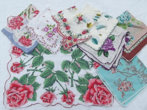vintage floral printed hankies lot 50 flower print cotton handkerchiefs