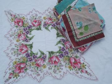 vintage floral printed hankies lot 50 flower print cotton handkerchiefs