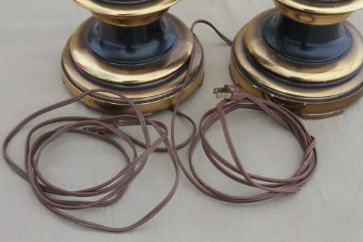 vintage florentine gold & black table lamp pair, huge wood lamps for three-way bulbs