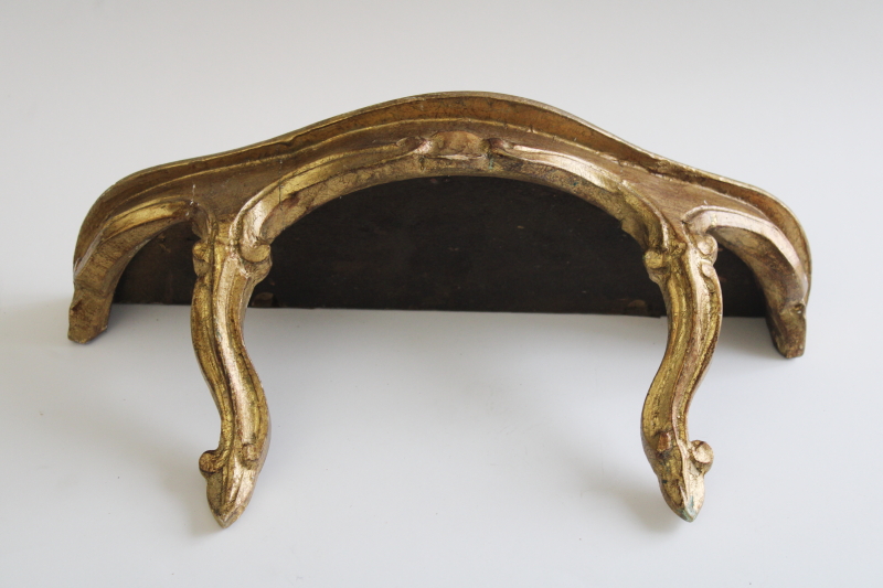 vintage florentine gold wood shelf, made in Italy antiqued gilt wood wall mount bracket shelf