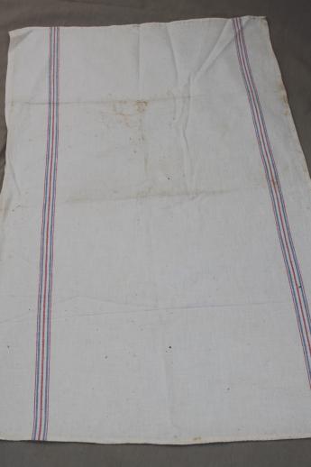 vintage flour sack towels, red & blue striped cotton antique grain sack fabric 