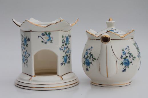 Vintage Flowered China Teapot W Candle Warmer Stand Buffet Table Tea Pot - China Teapot With Warmer Vintage Flowered China Teapot W Candle Warmer Stand Buffet Table Tea Pot - China Teapot With Warmer