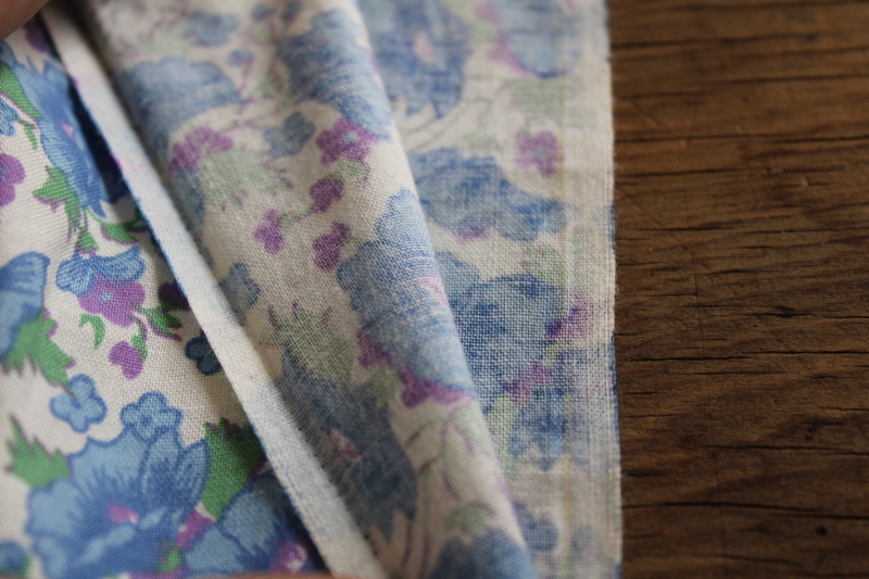 vintage flowered print cotton quilting fabric, blue  lavender purple floral