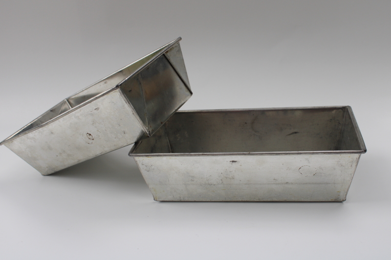 vintage folded steel bread loaf pans embossed Py O My baking mix advertising