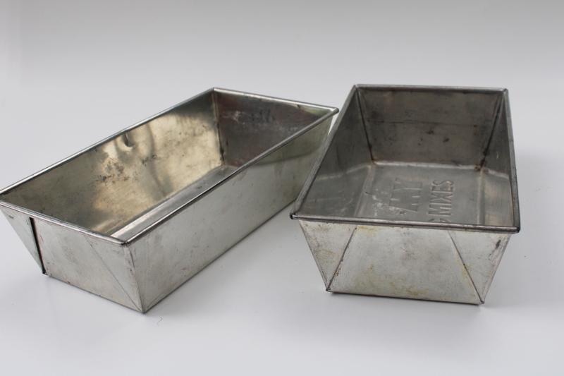 vintage folded steel bread loaf pans embossed Py O My baking mix advertising