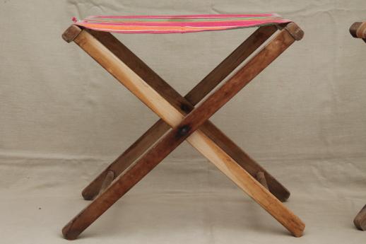 vintage folding wood stools, rustic camp furniture portable seats 