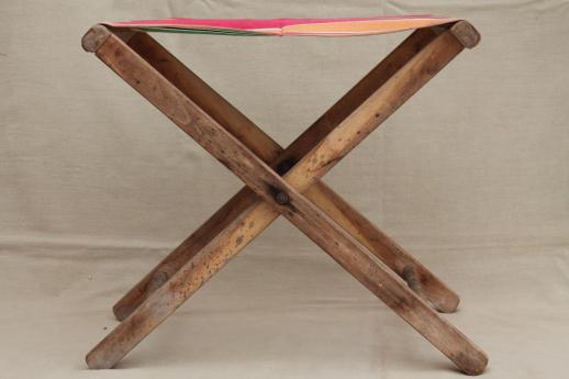 vintage folding wood stools, rustic camp furniture portable seats 