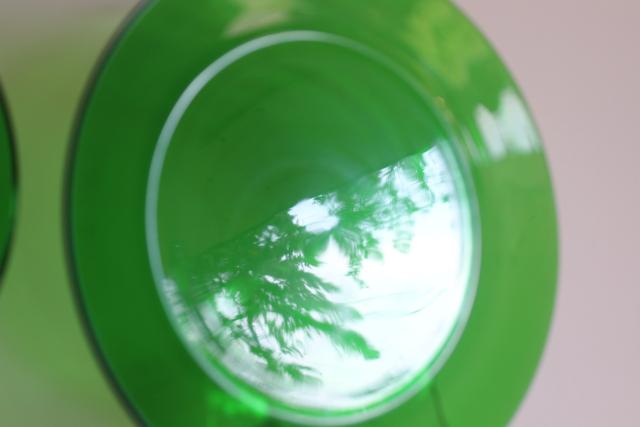 vintage forest green glass dinner plates set of four, 10 inch diameter plate