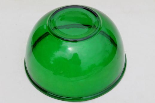 vintage forest green glass mixing bowl, large Anchor Hocking kitchen glass bowl 