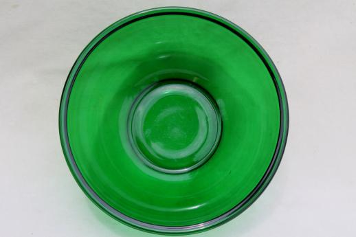 vintage forest green glass mixing bowl, large Anchor Hocking kitchen glass bowl 
