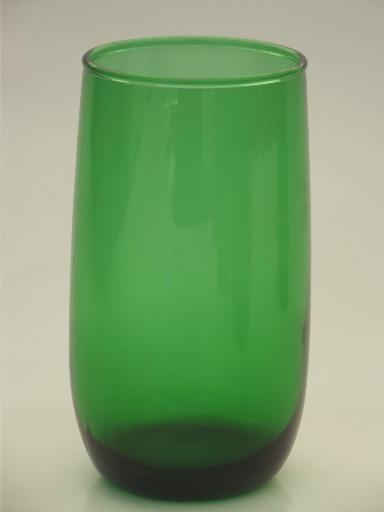 vintage forest green glass tumblers, retro roly poly glasses set of 6 