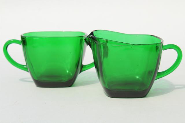 vintage forest green glassware, Anchor Hocking Charm pattern completer pieces