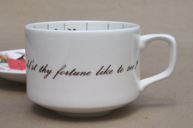 vintage fortune telling tea cup & saucer, English bone china fortune tellers teacup set