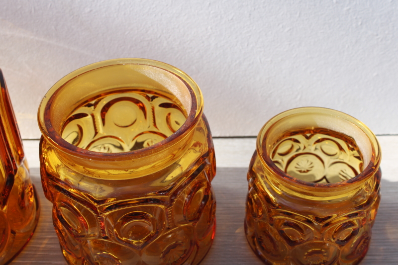 vintage four canister jars set LE Smith amber glass Moon  Stars pattern canisters