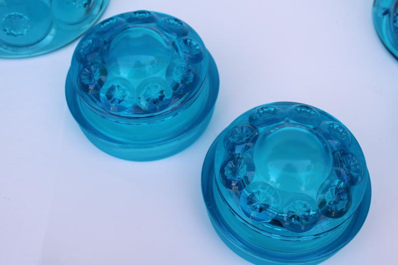 vintage four canister jars set LE Smith blue glass Moon & Stars pattern