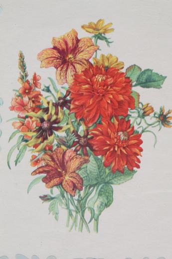 vintage framed floral prints, shabby cottage style flower pictures in old wood frames