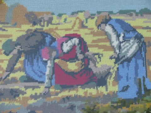 vintage framed needlepoint picture, French fine art painting, The Gleaners