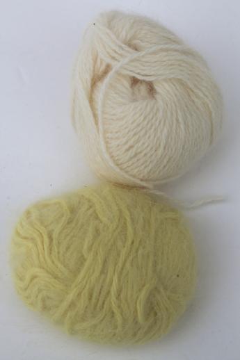 vintage french angora yarn, baby bunny soft angora rabbit yarn, pale yellow & off-white