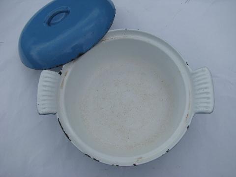 vintage french blue cast iron enamel dutch oven casserole pot, le crueset type