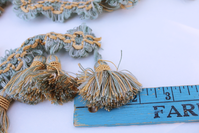 vintage french blue / soft gold tassels fringe trim for upholstery drapery lampshades