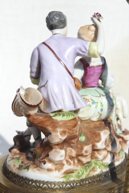 vintage french country style china figurine lamps, Arcadian couple on gold metal filigree bases