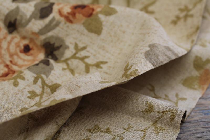 vintage french country style floral print flax linen fabric, large roses bouquets