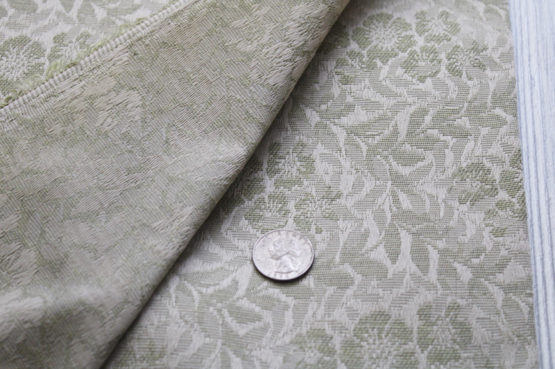 vintage french country style upholstery decor fabric, roses jacquard neutral flax  green hemp look fabric