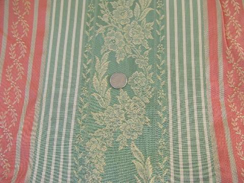 vintage french pillow ticking, rose & green stripe cotton brocade, antique fabric