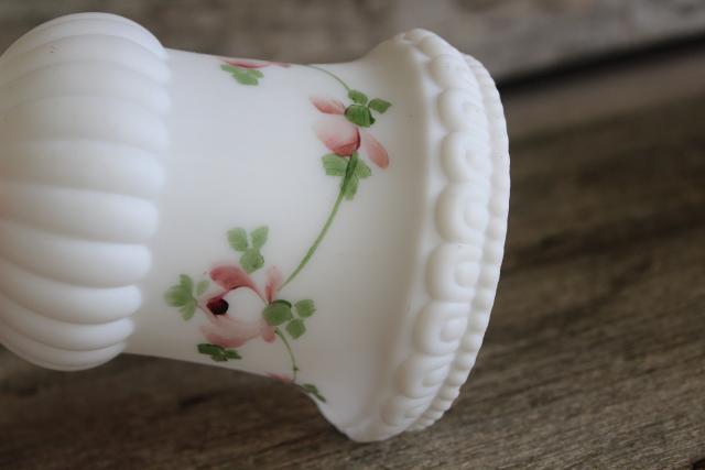 vintage frosted white milk glass lamp or light shade w/ hand painted pink roses