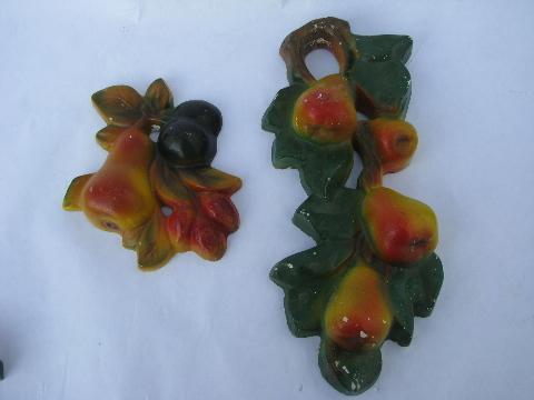 vintage fruit kitchen chalkware wall plaques, branch & bunch of pears