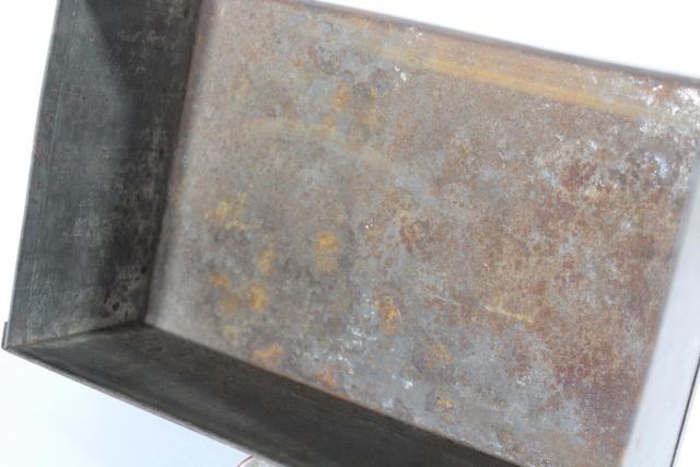 vintage galvanized metal storage box or desk caddy, industrial dark grey zinc patina