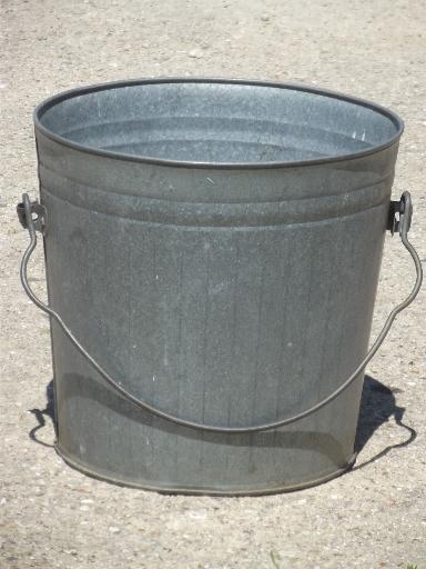 vintage galvanized steel pail, yard bucket or trash can w/ zinc finish
