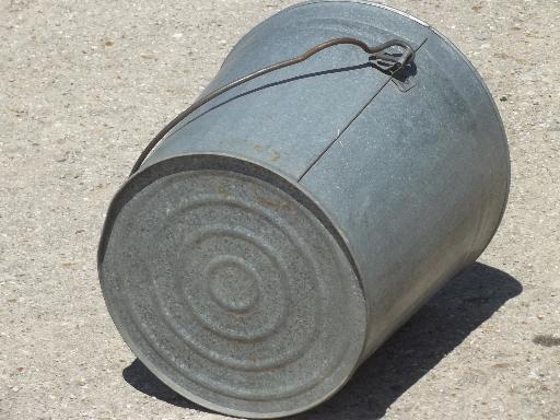 vintage galvanized steel pail, yard bucket or trash can w/ zinc finish