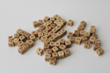vintage game parts lot 70 plus wood letter blocks, mini boggle type spelling letters