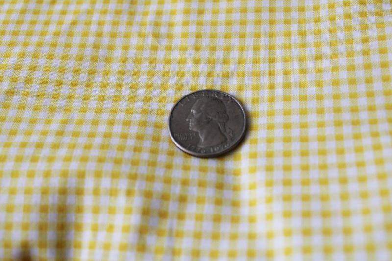 vintage gingham checked printed cotton fabric, mini checks print yellow & white