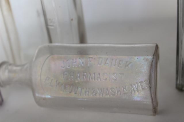 vintage glass bottle collection, as found old drugstore medicine pharmacy bottles