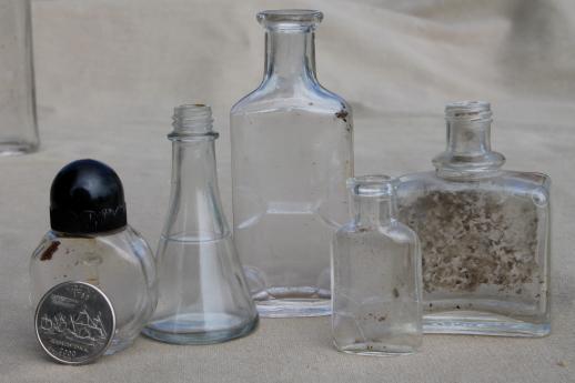 vintage glass bottles lot, medicine bottles, ink bottles, household chemical bottles