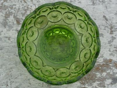 vintage glass bowl, green moon and stars