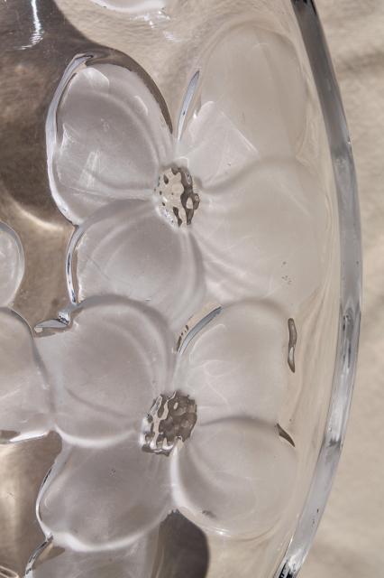 vintage glass cake or torte plate w/ frosted flowers, Colony Dogwood pattern satin glass