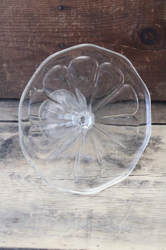 vintage glass cake stand, colonial panel pattern pressed glass pedestal plate