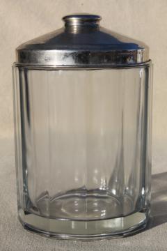 vintage glass canister w/ metal lid, general store counter jar for cigars or stick candy