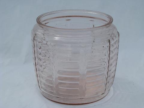 vintage glass cookie canister jar, old depression pink color