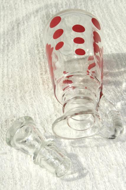 vintage glass cruet bottle red dots polka dot - Fire King? Hazel Atlas? Federal glass?