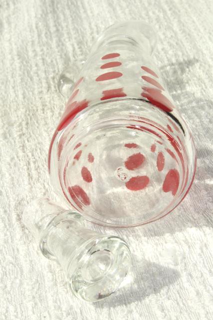 vintage glass cruet bottle red dots polka dot - Fire King? Hazel Atlas? Federal glass?