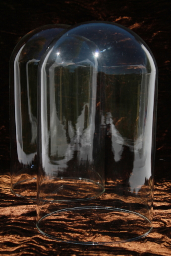 vintage glass dome cloches, pair of new old stock bell jars for antique displays