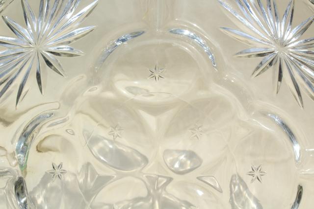 vintage glass egg plate, crystal clear square tray w/ pressed star pattern glass