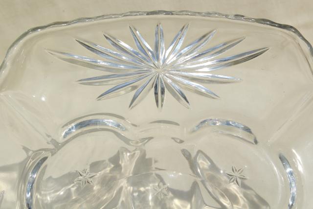 vintage glass egg plate, crystal clear square tray w/ pressed star pattern glass